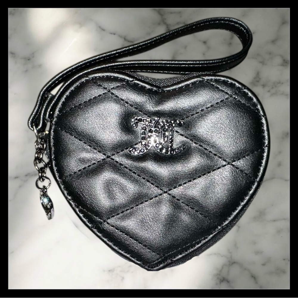 Juicy Couture Black Quilted Heart Wristlet Clutch